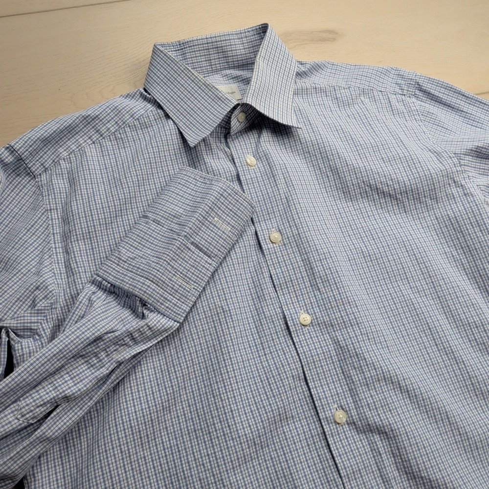 Ermenegildo Zegna Dress Shirt‎ Mens 16.5 42 Blue Micro Check French Cuff